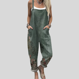 Dungarees Olive Green with Floral Trim