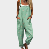 Dungarees with White Flowers Sage Green