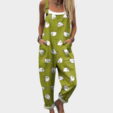 Dungarees with Birds Olive Green