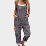 Dungarees with Scatter Flowers Grey-Blue