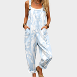 Dungarees with Light Blue Leaf Pattern