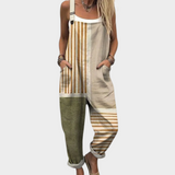 Striped Dungarees Beige Olive