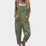 Dungarees with Mushroom Motif Olive Green